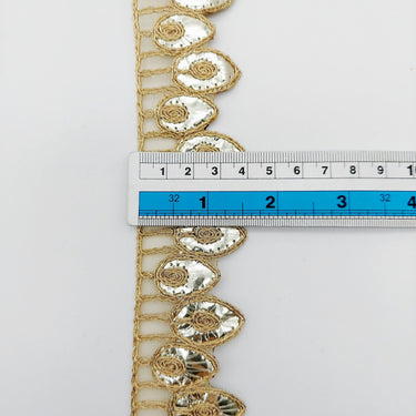 9 Yards Sheer Gold Tissue Fabric Scalloped Lace Trim with Indian Gold Foil Work Gota Patti Sari Border
